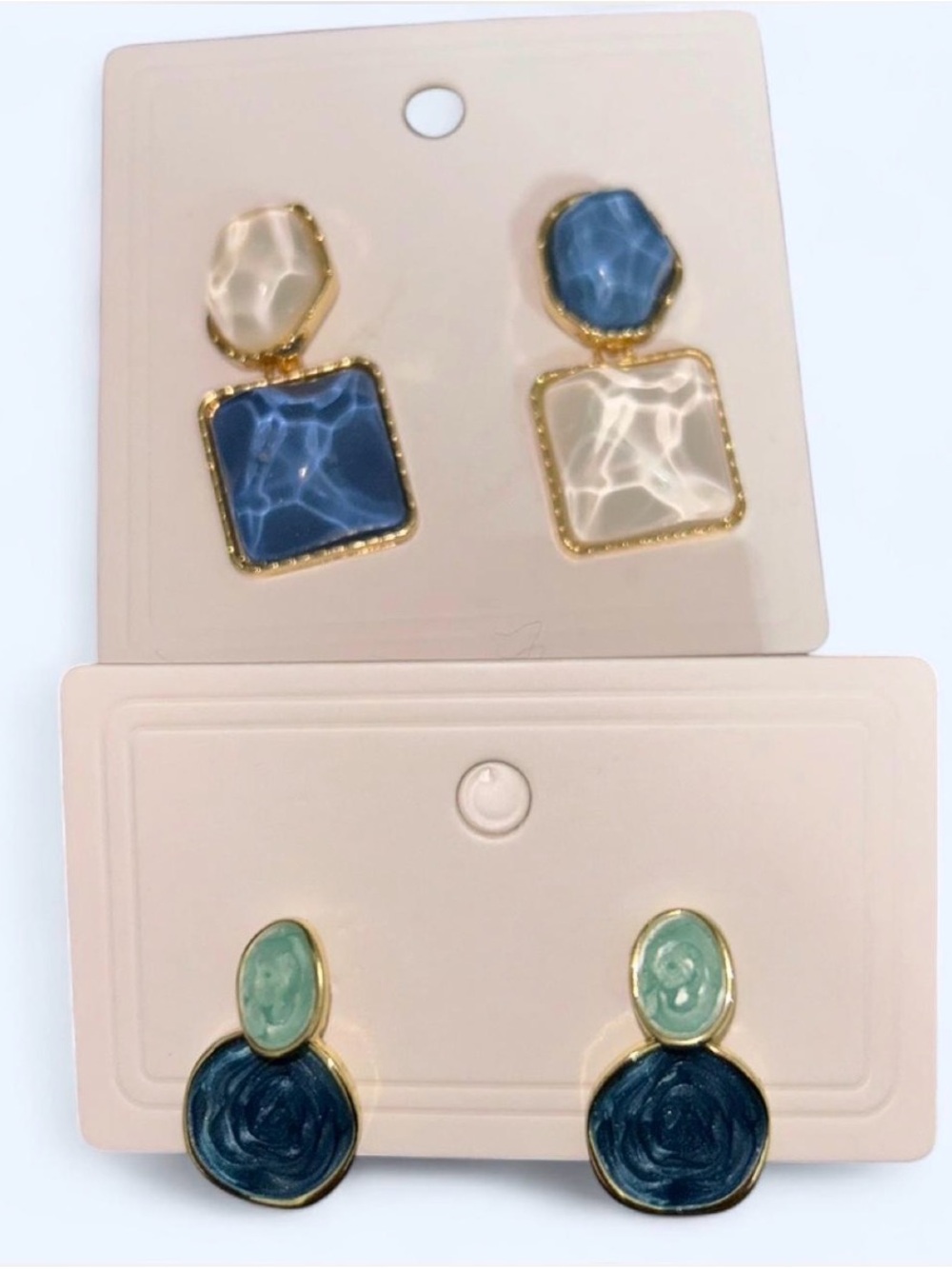 Gold-Tone Blue and Cream Dangle Earrings - Women Jewelry